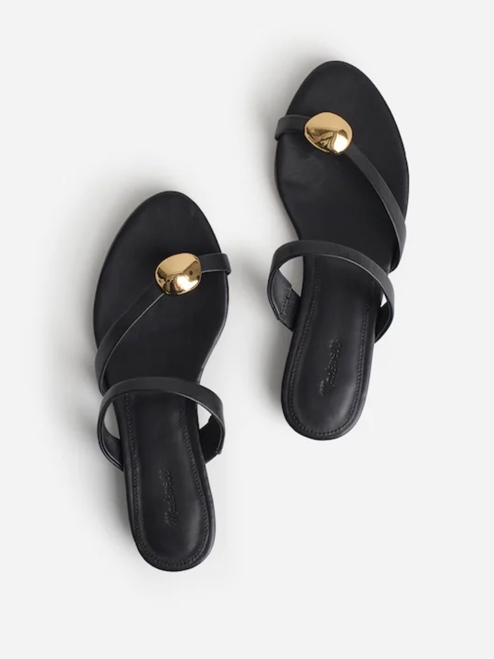 Madewell Mila Organic Hardware Thong Slide Sandal - Black Leather Size 7
